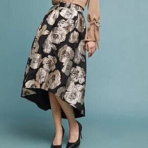 Hutch Black and Cream Floral Midi Skirt Medium